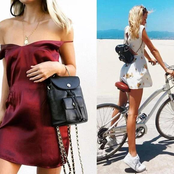 Dylan Kain Romy Backpack Black Leather‎ Gold Chain - Picture 11 of 12